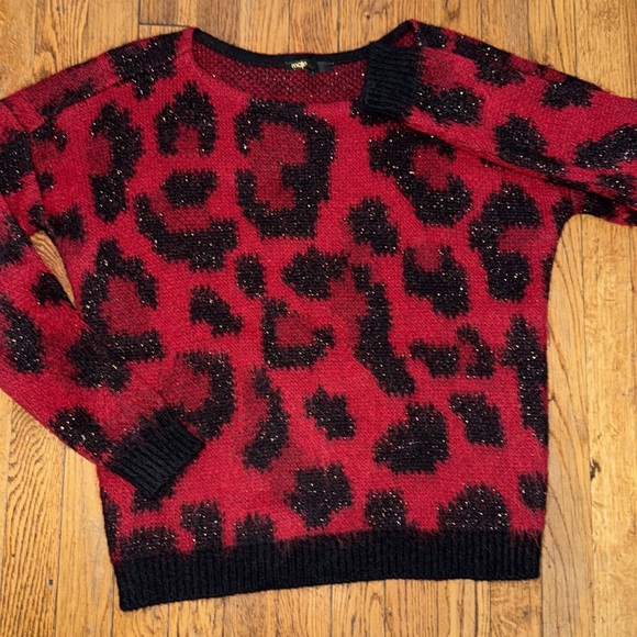 Maje kolette leopard animal print crewneck burgundy mohair blend sweater 1 - S - Picture 2 of 9